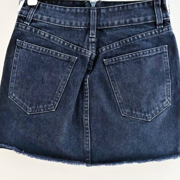 LF The Brand Black Denim Mini Skirt 24 White Tracker Front Zip New MSRP $248 - Picture 5 of 12